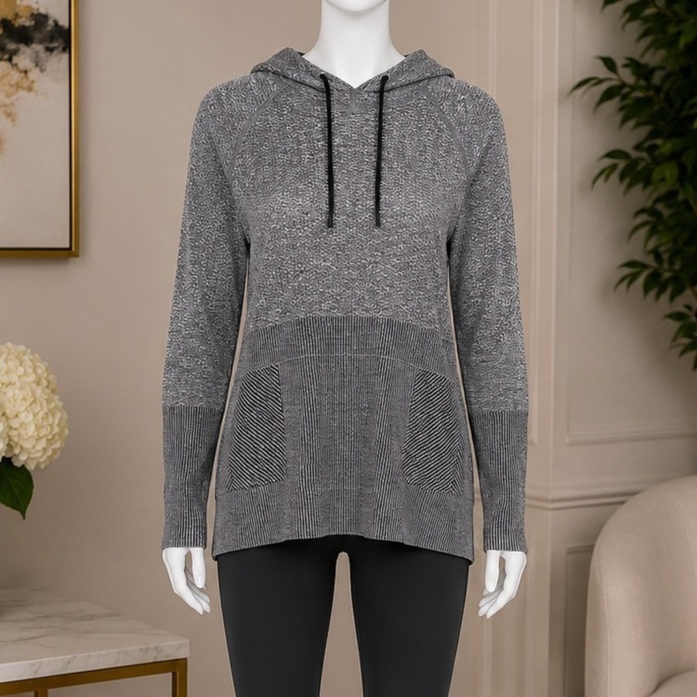RBX Womens Hoodie Gray Seamless Knit Long Sleeve Activewear Pullover Medium